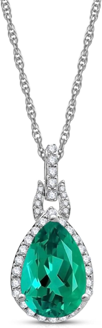 Jewelili 10k white gold 12x8mm pear created emerald ruby sapphire with round created white sapphire and natural white round diamond accent drop pendant necklace.jpg