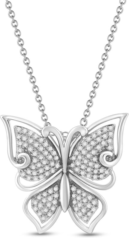 Jewelili butterfly pendant necklace for women sterling silver necklace 14 cttw natural white round diamonds 18 cable chain luxury jewelry gift for her gift box included.jpg