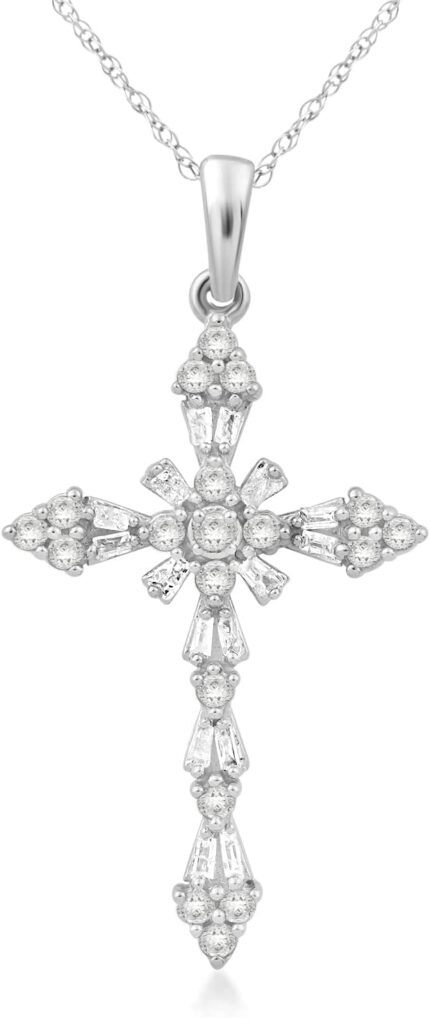 Jewelili cross pendant necklace in 10k white and yellow gold with 12 cttw natural white round and baguette diamonds 18 rope chain.jpg