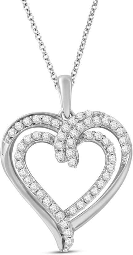 Jewelili double heart necklace pendant with natural white round diamonds 12 cttw in sterling silver or yellow gold over sterling silver 18 inch cable chain.jpg