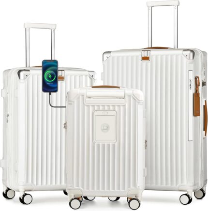 Joyway 3 piece set hardside expandable luggage with usb charging port and cup holder tsa lock spinner wheels suitcase for international travel lightweight carry on checked baggage white.jpg