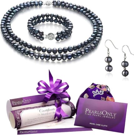 Julika black 6 7mm double strand a quality freshwater 925 sterling silver cultured pearl set for women.jpg