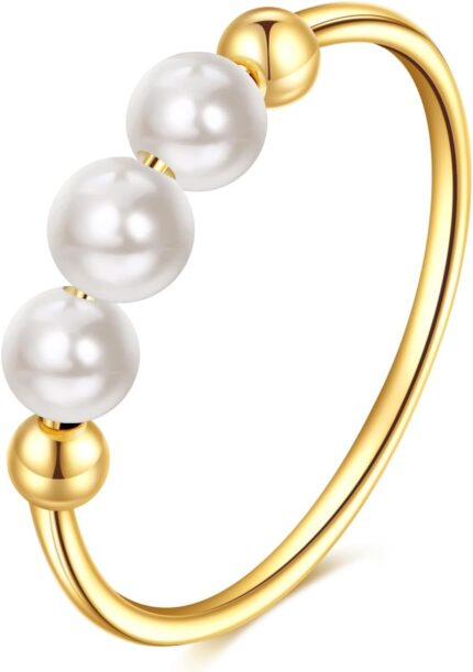 Kecho 14k pearl anxiety ring for women gold spinner pearl rings jewelry gifts for friend.jpg