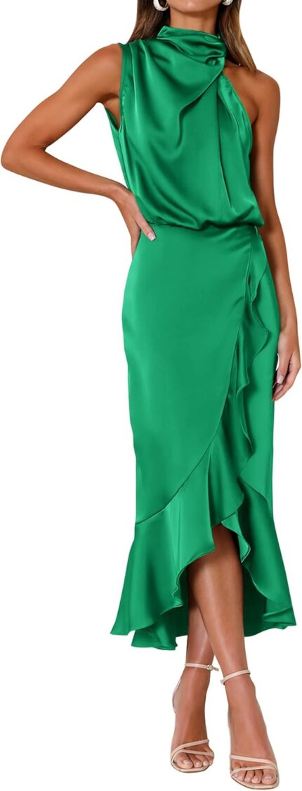 Kirundo womens 2025 summer satin mock neck wedding guest party cocktail midi dress sleeveless wrap ruffle formal dresses.jpg
