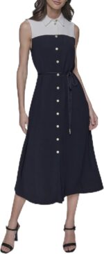 Karl lagerfeld paris womens collared contrasting colors sleeveless midi dress.jpg