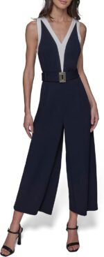 Karl lagerfeld paris womens contrast v neck sleevelss jumpsuit.jpg