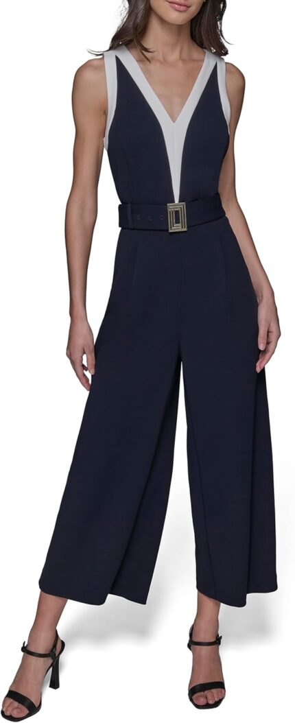 Karl lagerfeld paris womens contrast v neck sleevelss jumpsuit.jpg