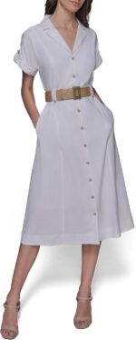 Karl lagerfeld paris womens light collared short sleeve midi dress.jpg