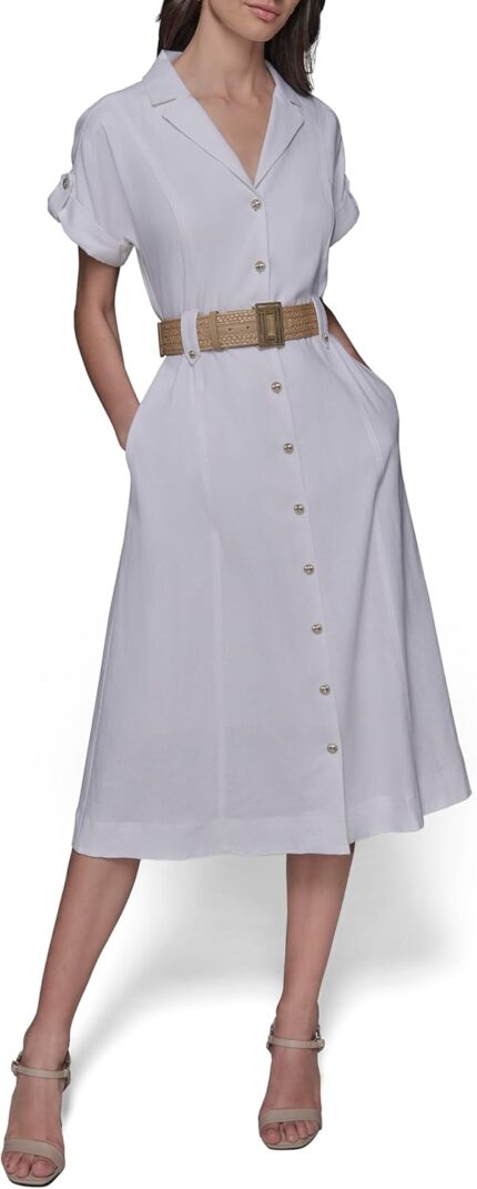 Karl lagerfeld paris womens light collared short sleeve midi dress.jpg