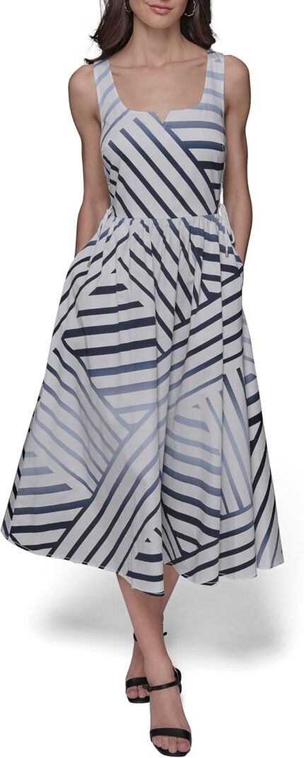 Karl lagerfeld paris womens printed v neck sleeveless midi dress.jpg