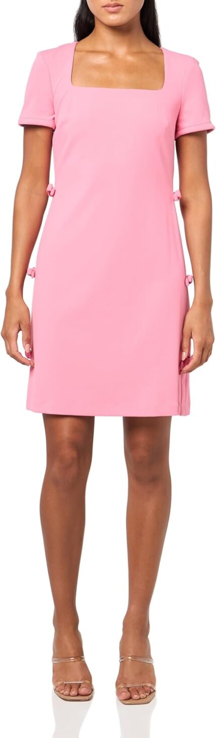 Karl lagerfeld paris womens short sleeve square neck bow embellished shift mini dress.jpg