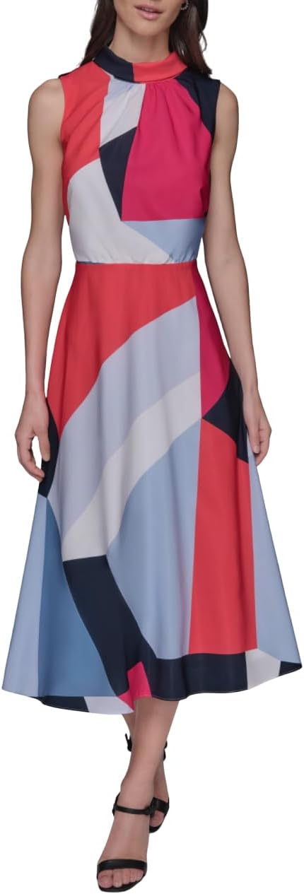 Karl lagerfeld paris womens sleeveless mock neck flowy midi dress.jpg