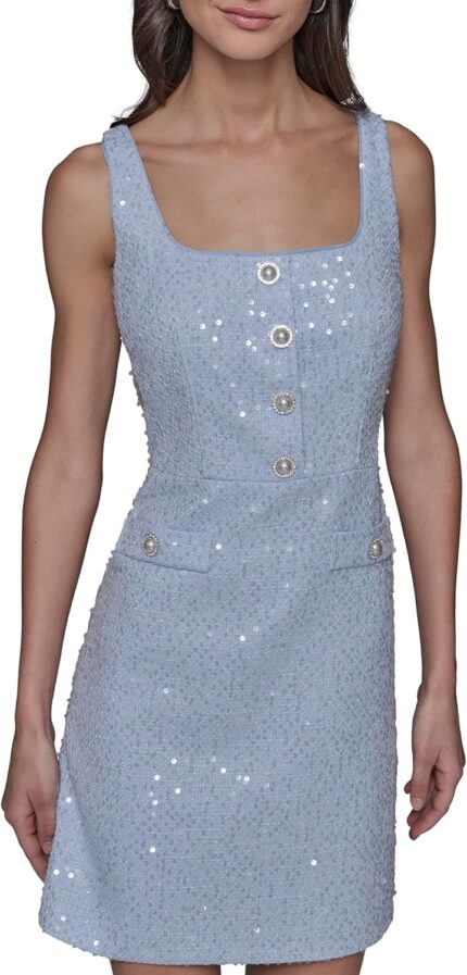 Karl lagerfeld paris womens sleeveless square neck tweed a line mini dress.jpg