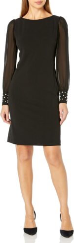 Karl lagerfeld paris womens solid sheer sleeve sheath dress.jpg