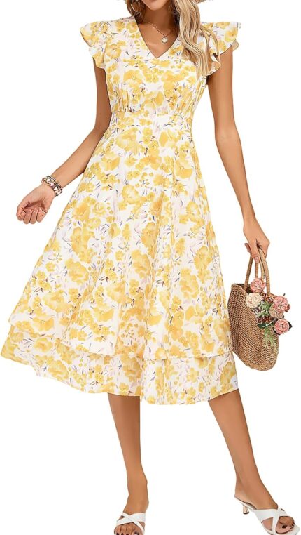 Kate kasin womens dresses summer short sleeve ruffle floral v neck flowy aline casual tiered wedding guest midi sundress.jpg