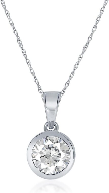 Lab grown bezel diamond necklaces for women certified 14 1 carat solid 14k gold diamond necklace accompanied by adjustable real gold chain sparkling gh vssi diamond jewelry for women.jpg