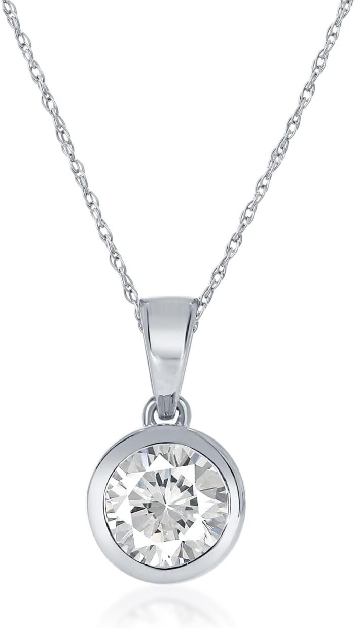 Lab grown bezel diamond necklaces for women certified 14 1 carat solid 14k gold diamond necklace accompanied by adjustable real gold chain sparkling gh vssi diamond jewelry for women.jpg