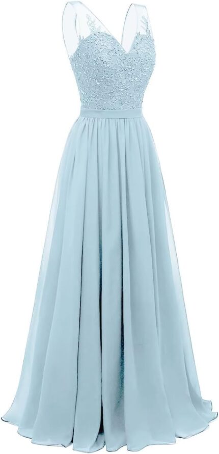 Lace appliques bridesmaid dresses for women long chiffon v neck prom dress a line formal evening party gowns.jpg