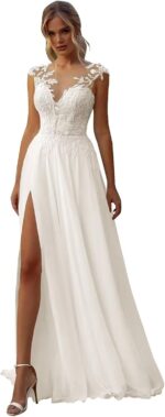 Lace wedding dresses for bride 2025 tulle beaded with split bridal gowns long.jpg