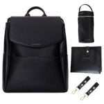 Leather diaper bag backpack with usb charging port changing pad stroller straps and bottle holder black olivia.jpg