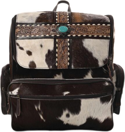 Leather laptop backpack purse for women cowhide hair on genuine leather bag hand tooled western design ladies shoulder bag for travel fashion daily use.jpg