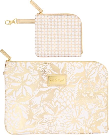 Lilly pulitzer padded tech sleeve with small zip pouch for accessories cute laptop case for women tablet bag or 13 inch laptop sleeve safari sangria gold.jpg