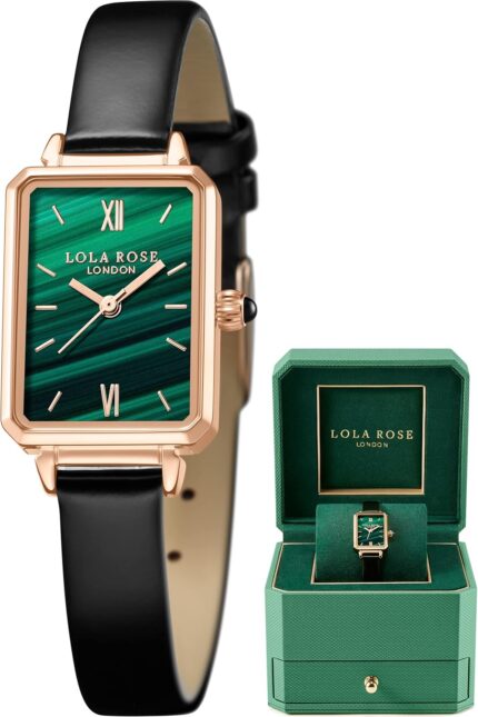 Lola rose dainty womens wrist watch green malachite dial wrapped by stylish gift box elegant present for ladies and loved ones.jpg