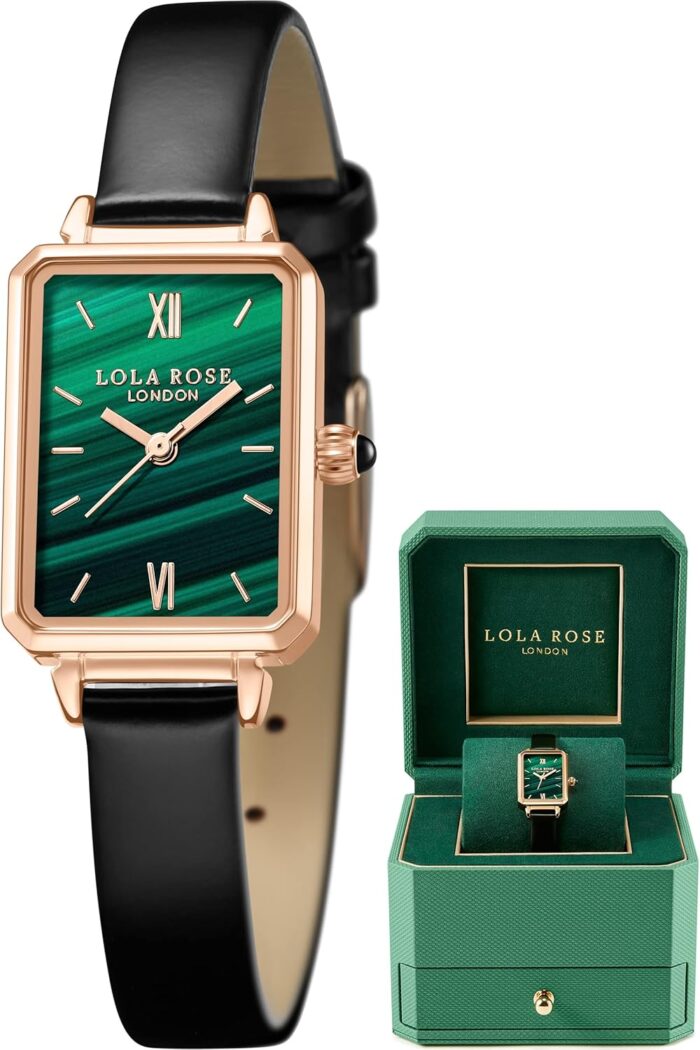 Lola rose dainty womens wrist watch green malachite dial wrapped by stylish gift box elegant present for ladies and loved ones.jpg