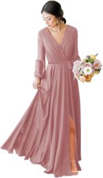 Long sleeve bridesmaid dress v neckes 2025 new chiffon wedding guest dresses formal evening dress for womenr16.jpg