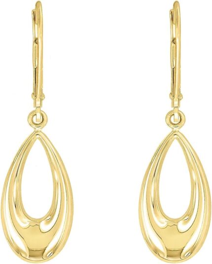 Lucchetta 14k gold dangle earrings with oval hoop teardrop leverback drop.jpg