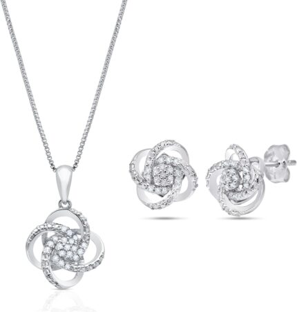 Max stone 14 carat natural diamond love knot stud earrings and pendant necklace for women 925 sterling silver diamond jewelry sets hypoallergenic diamonds necklace and earrings.jpg