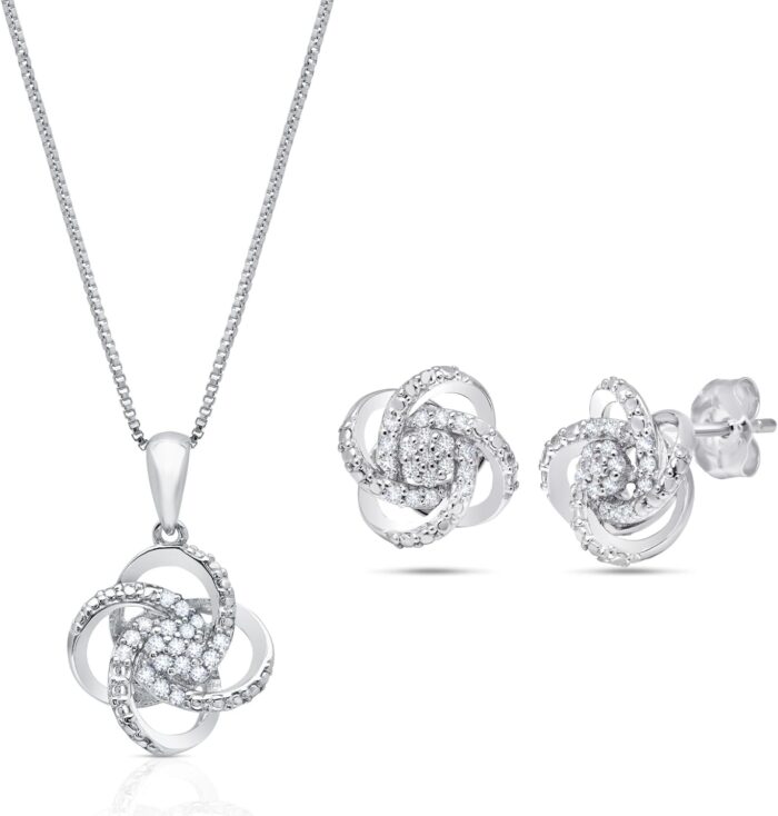 Max stone 14 carat natural diamond love knot stud earrings and pendant necklace for women 925 sterling silver diamond jewelry sets hypoallergenic diamonds necklace and earrings.jpg