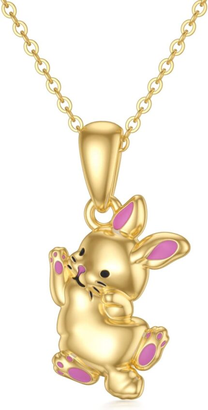 Mrenite solid 14k yellow gold foxrabbit necklace with dripping glue and cubic zirconia halloween christmas amimal jewelry gift for women.jpg
