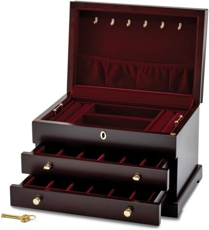 Mahogany matte finish poplar veneer 2 drawer jewelry box.jpg
