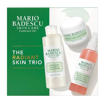 Mario badescu radiant skin trio kit skincare gift set includes facial spray with aloe herbs and rosewater4 fl oz glycolic foaming cleanser6 fl oz and super collagen mask2 oz.jpg
