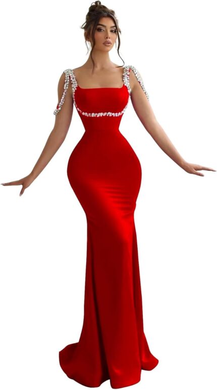 Mermaid prom dresses for women 2024 beaded satin long formal evening gowns backless.jpg