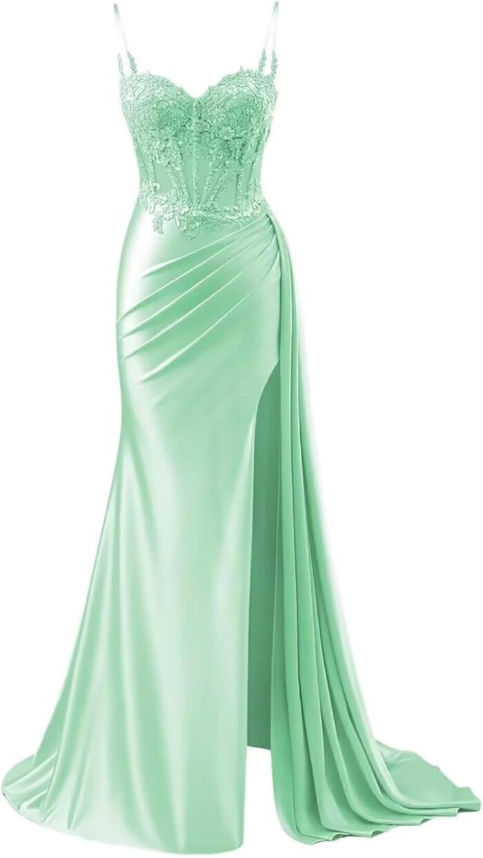 Mermaid prom dresses for women spaghetti straps satin prom dress with slit lw010.jpg
