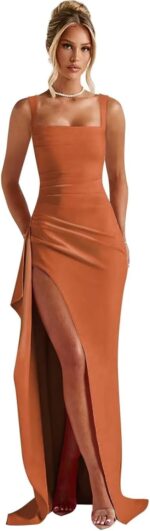 Mermaid prom dresses for women spandex satin long formal dress with slit spaghetti straps lw077.jpg