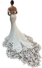 Mermaid wedding dresses for bride flower appliques satin beach bride dress with train off shoulder he1081001.jpg
