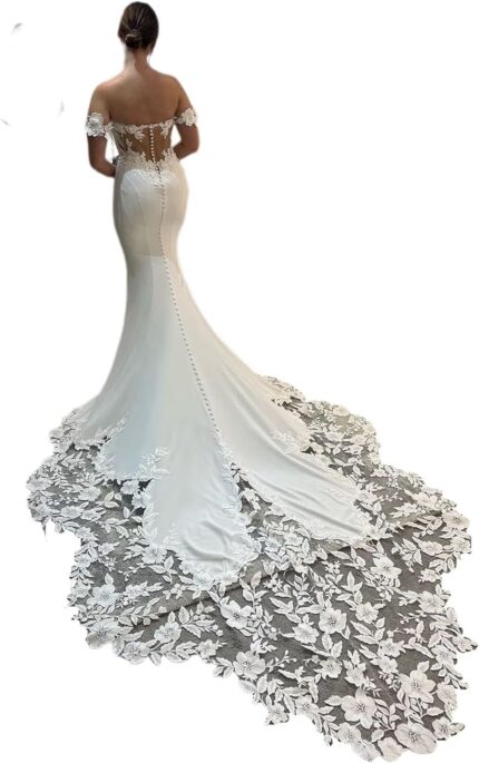 Mermaid wedding dresses for bride flower appliques satin beach bride dress with train off shoulder he1081001.jpg