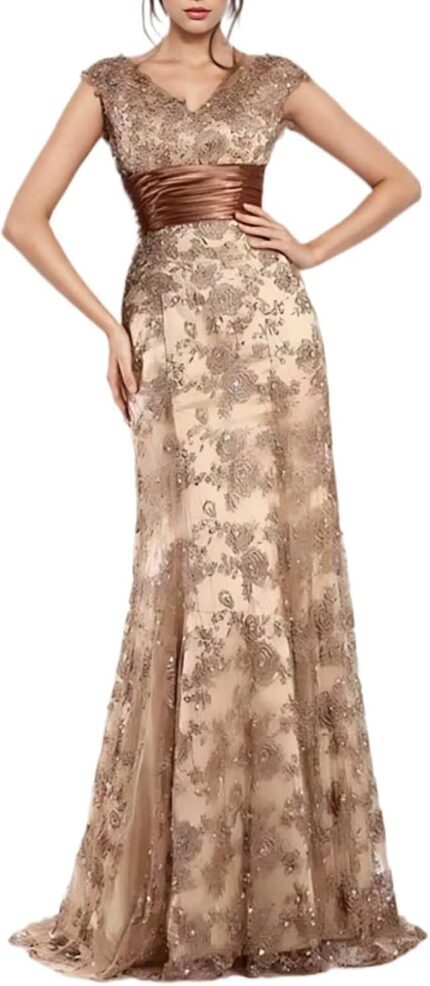 Mermaidtrumpet elegant mother of the bride dress v neck sleeveless sweep train evening gown with sequins 2025.jpg