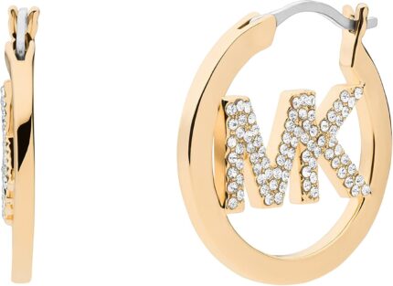 Michael kors brass and pave crystal mk logo hoop earrings for women color gold model mkj7635710.jpg