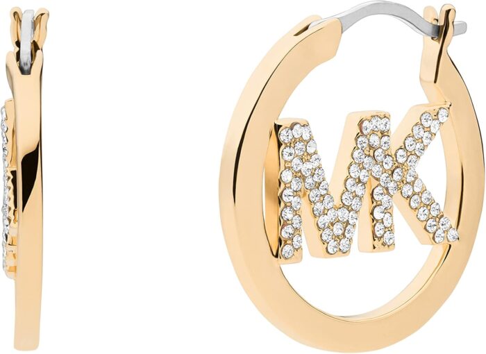 Michael kors brass and pave crystal mk logo hoop earrings for women color gold model mkj7635710.jpg