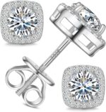 Moissanite square halo stud earrings screw back 0.2 8ct 3 10mm 18k whiteyellow gold plated 925 sterling silver moissanite earrings for women men.jpg