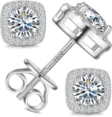 Moissanite square halo stud earrings screw back 0.2 8ct 3 10mm 18k whiteyellow gold plated 925 sterling silver moissanite earrings for women men.jpg
