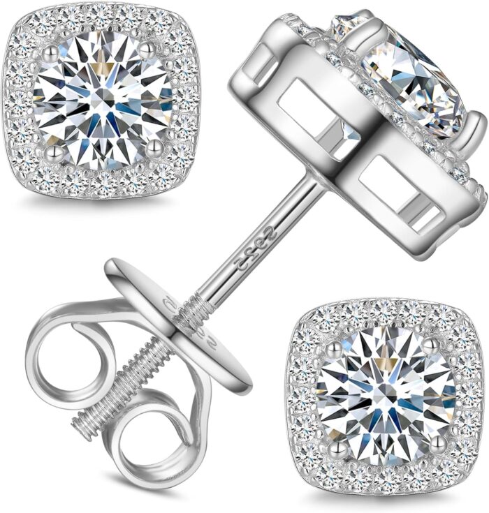 Moissanite square halo stud earrings screw back 0.2 8ct 3 10mm 18k whiteyellow gold plated 925 sterling silver moissanite earrings for women men.jpg