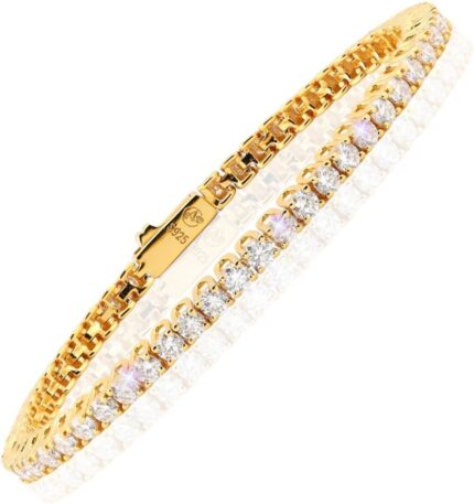 Moissanite tennis bracelet for women 3mm 4mm d color vvs1 8.25–10.25 ctw 7 vermeil 24k yellow gold or rhodium plated sterling silver classic scoop link design gift ready by adora fine jewelry.jpg
