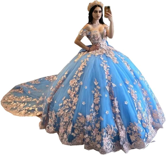Mollybridal blush pink floral flower pattern princess ball gown puffy sleeve quinceanera prom evening dresses 2025.jpg