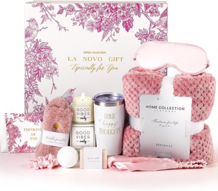 Mothers day gift basket for mom pink self care get well soon gifts thinking of you relaxing spa care package with blanket unique birthday gifts for women her best friends sister wife.jpg