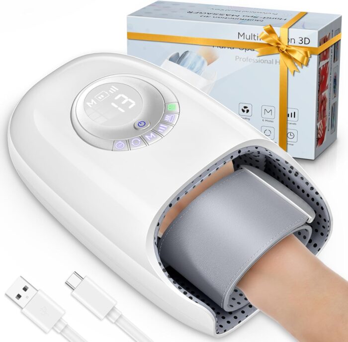 Mothers day gifts for mom， hand massager with heat and compression 3d machine for hand and finger relief 6 levels pressure point therapy for wrist palm kneading gifts for women white.jpg